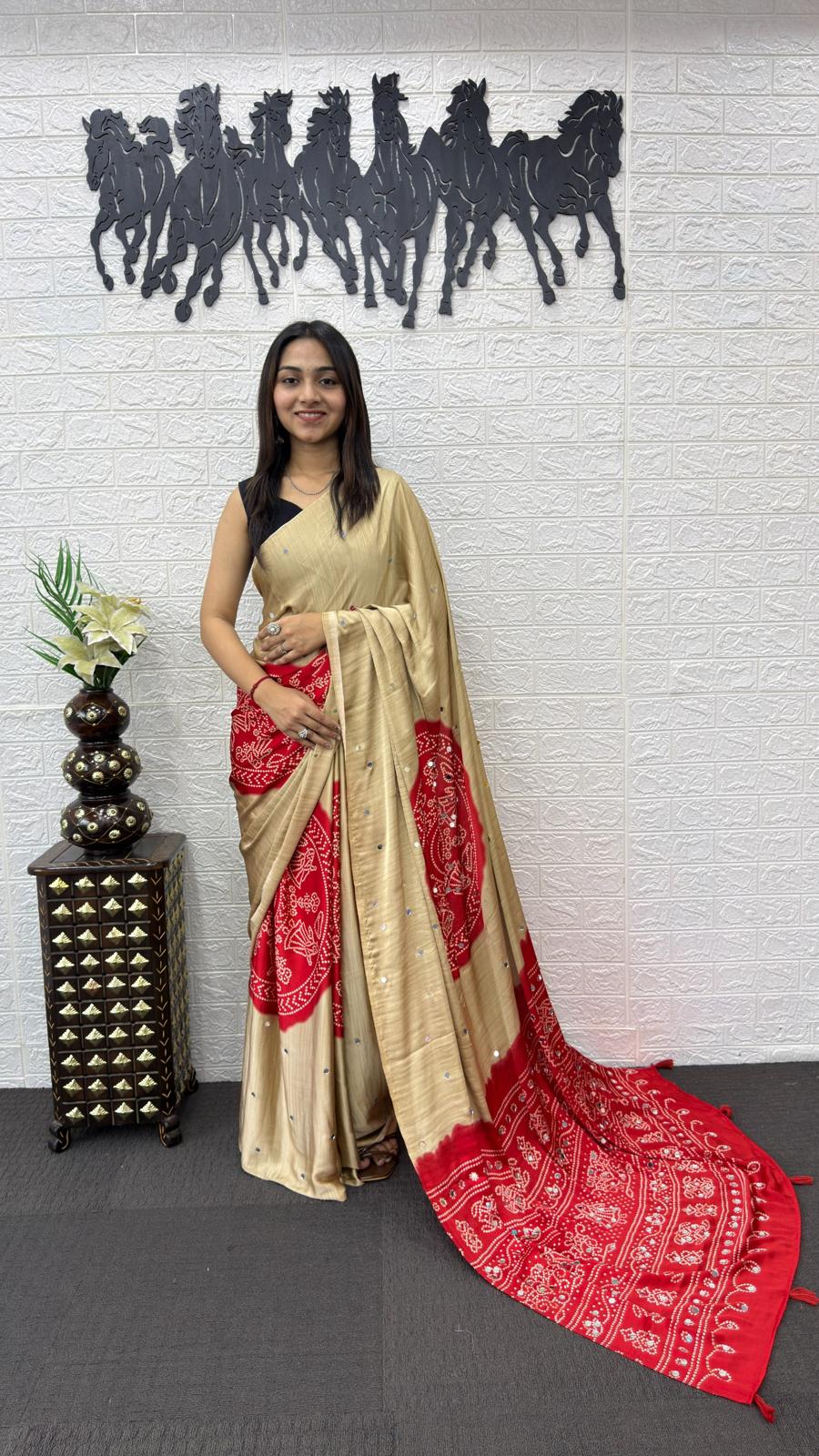 Royal Reflection Gajji Silk Mirror Work Saree